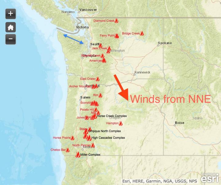WA : OR Fire and Wind Map
